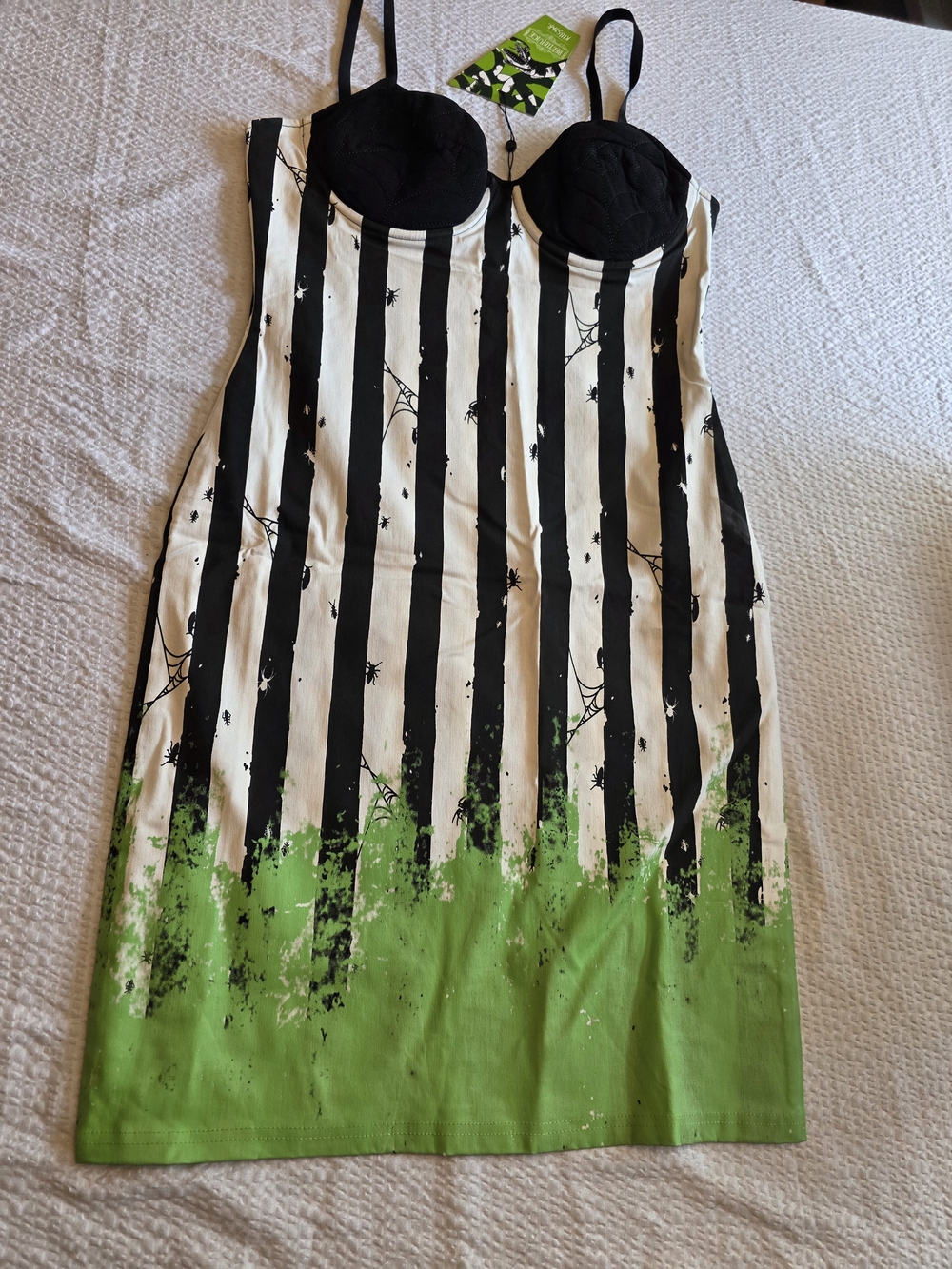 Killstar X Beetlejuice White & Green Striped Midi Dress Nwt Size L